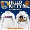 White hoodie featuring Golden State Warriors logo and Bruno Mars with Hello Kitty design