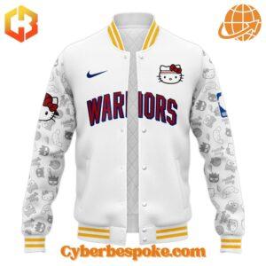 Front view of Warriors Hello Kitty collaboration jacket