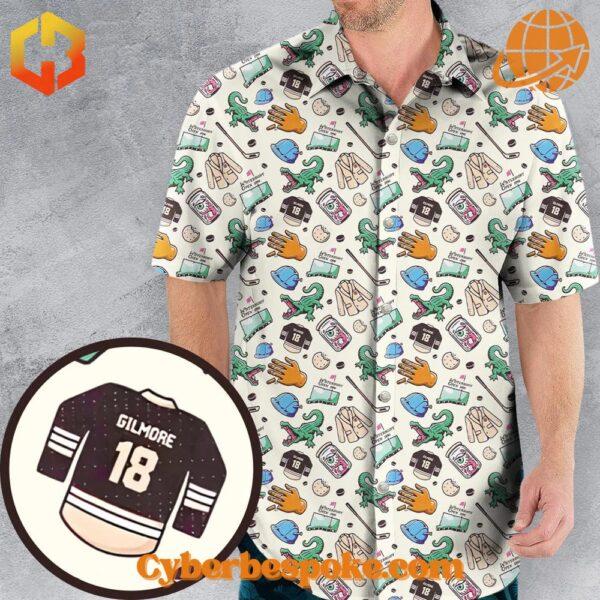 Hawaiian shirt featuring a vibrant Happy Gilmore pattern with golf-themed graphics and tropical accents.