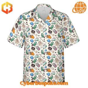 Fun and colorful Hawaiian shirt inspired by the movie Happy Gilmore, showcasing golfing elements and tropical designs