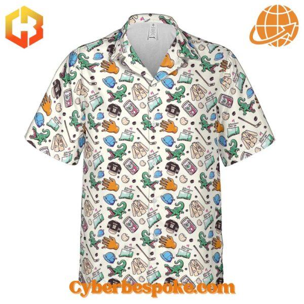 Fun and colorful Hawaiian shirt inspired by the movie Happy Gilmore, showcasing golfing elements and tropical designs