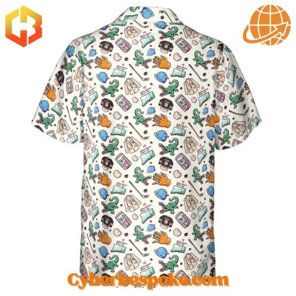 Happy Gilmore-themed Hawaiian shirt with golf-related imagery and lively patterns.