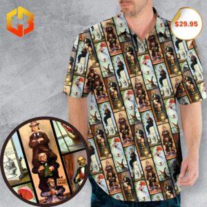 A stylish 2025 Hawaiian shirt featuring the Haunted Mansion Stretch design with spooky characters and tropical accents.