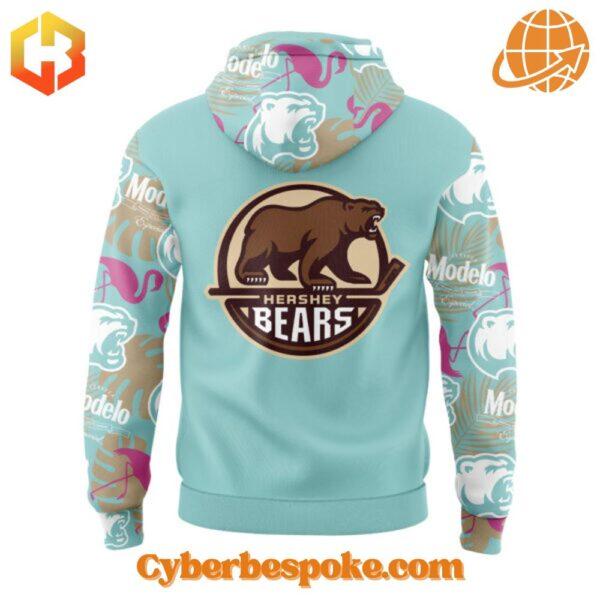 Back of hoodie displaying Hershey Bears team name and chocolate brown bear logo