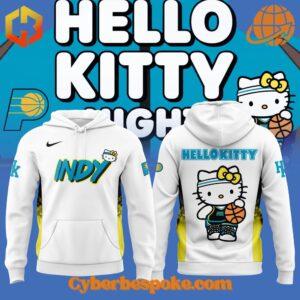 Front and back view of the Indiana Pacers Hello Kitty Hoodie with colorful graphics.