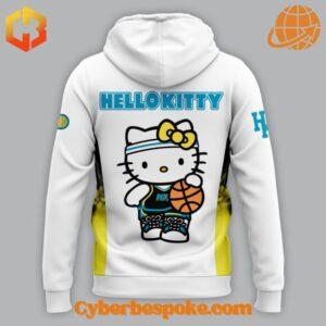 Back view of the Indiana Pacers Hello Kitty Hoodie showcasing Hello Kitty with a basketball.