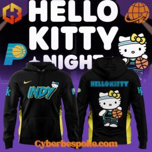 Front view of the Indiana Pacers Hello Kitty Hoodie in black with colorful graphics.