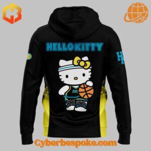 Back view of the Indiana Pacers Hello Kitty Hoodie in black featuring Hello Kitty with a basketball.