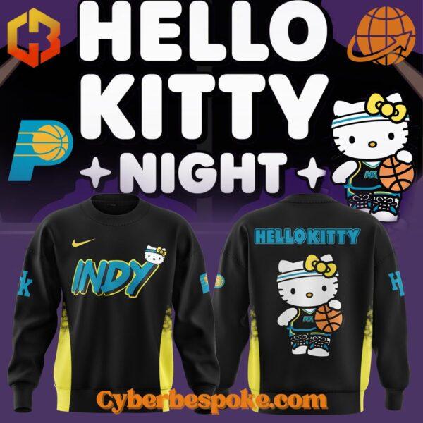 Indiana Pacers x Hello Kitty Sweatshirt in black with colorful graphics on front and back.