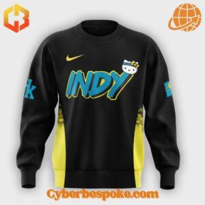 Front view of Indiana Pacers x Hello Kitty Sweatshirt in black with 'INDY' graphic and Hello Kitty logo.