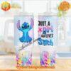 A colorful tumbler with Stitch surrounded by hearts, perfect for Valentine's Day and fans of the adorable alien