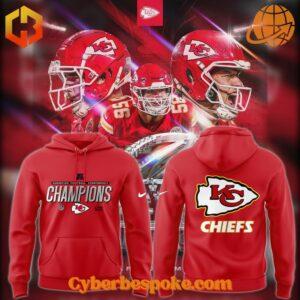 Unique 3D-designed Kansas City Chiefs Afc Champions Locker Room Trophy Collection Hoodie, blending artistic visuals with everyday wear.