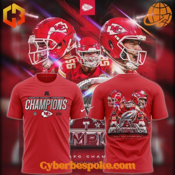 Unique 3D-designed Kansas City Chiefs American Football Conference Champions Shirt, blending artistic visuals with everyday wear.