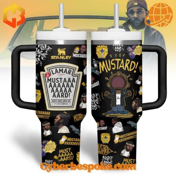 Kendrick Lamar Mustard Stanley Tumbler with sleek design, perfect for hot and cold drinks.