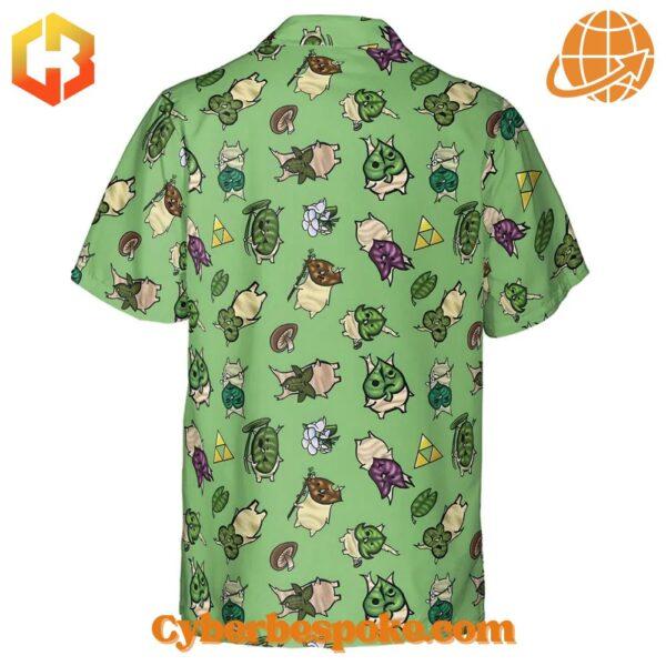 Bright floral-patterned Korok Style The Legend Of Zelda Version Hawaiian Shirt with short sleeves and a button-up front