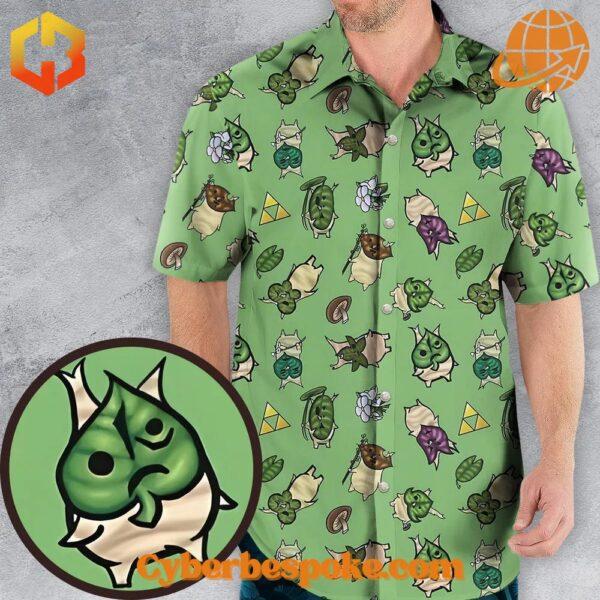 Bright floral-patterned Korok Style The Legend Of Zelda Version Hawaiian Shirt with short sleeves and a button-up front