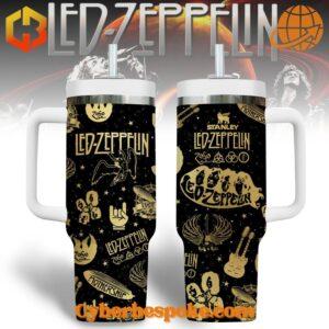 Front and back view of Led Zeppelin Band Tumbler 40oz with iconic designs.