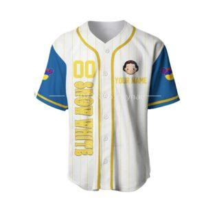 Snow White-themed baseball jersey with unique artwork and stylish detailing