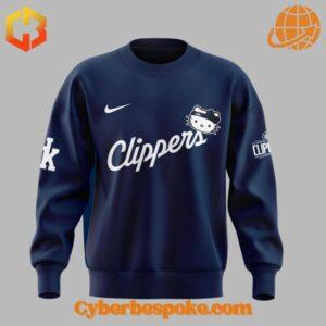 Front view of Los Angeles Clippers Hello Kitty navy blue sweatshirt