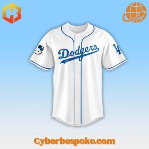 Hello Kitty and Bruno Mars-themed Los Angeles Dodgers jersey with vibrant graphics and team colors.