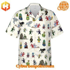 Bright floral-patterned Marvel Vs Dc Comics Version Hawaiian Shirt with short sleeves and a button-up front