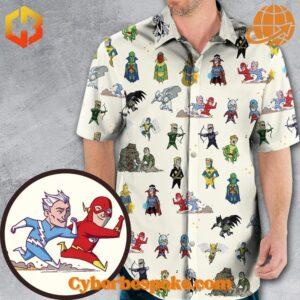 Bright floral-patterned Marvel Vs Dc Comics Version Hawaiian Shirt with short sleeves and a button-up front