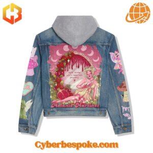 Back view of Melanie Martinez denim jacket with pink artwork