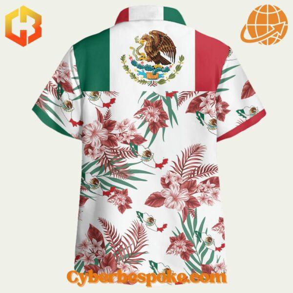 Stylish tropical Hawaiian shirt with Mexico flag elements and bold floral prints