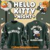 Milwaukee Bucks Hello Kitty Night Sweatshirt featuring team logo and Hello Kitty designs on green background.