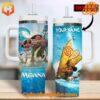 Moana Disney Stanley Tumbler with a vibrant design featuring Moana and Maui characters surrounded by the ocean.