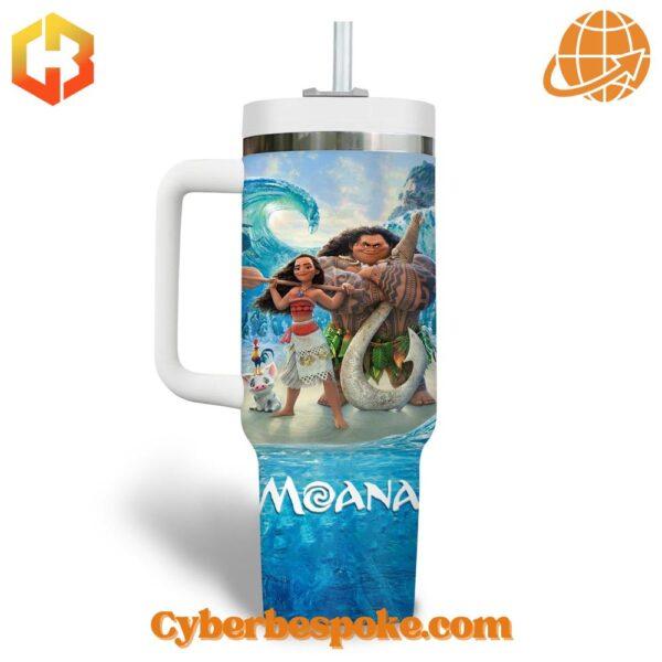 Moana Disney Stanley Tumbler with handle and double-wall vacuum insulation.