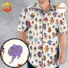 All-over print featuring characters from Mucha Lucha on a vibrant Hawaiian shirt.