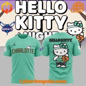 Charlotte Hornets Hello Kitty collaboration teal shirt, front and back views