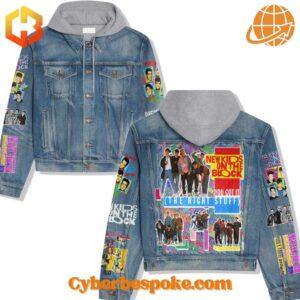 New Kids on the Block Hooded Denim Jacket featuring vibrant graphics and imagery.