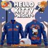 Hello Kitty-themed gray jacket with New York Knicks design.