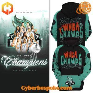 New York Liberty 2024 WNBA Finals Champions team photo and logo.