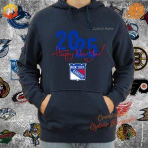 New York Rangers unisex hoodie in blue, red, and white, featuring the team’s logo, perfect for New Year's Eve 2025 celebration