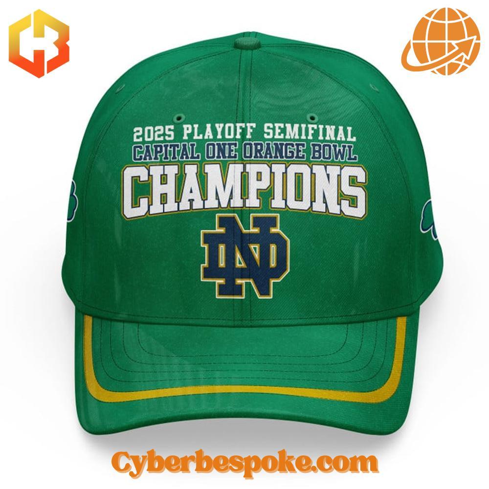 Premium Notre Dame Fighting Irish Orange Bowl Champions Hat featuring high-definition 3D prints and exceptional comfort.