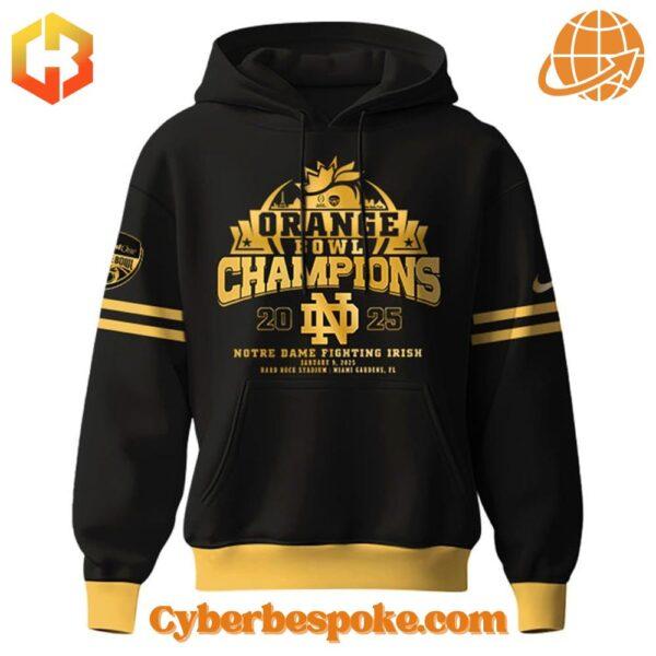 Orange Bowl Champions hoodie celebrating Notre Dame's victory with team logo and design.