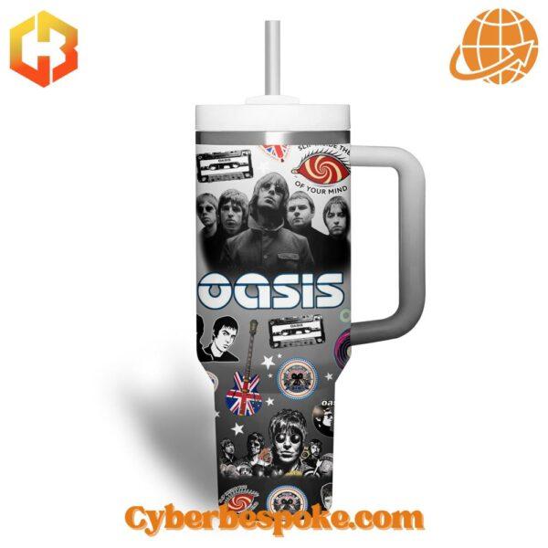 Side view of Oasis Band Tumbler 40oz with detailed artwork and vibrant colors.