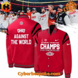 Redefine your style with the unisex Ohio State Buckeyes Against The World Cotton Bowl Champs Varsity Jacket