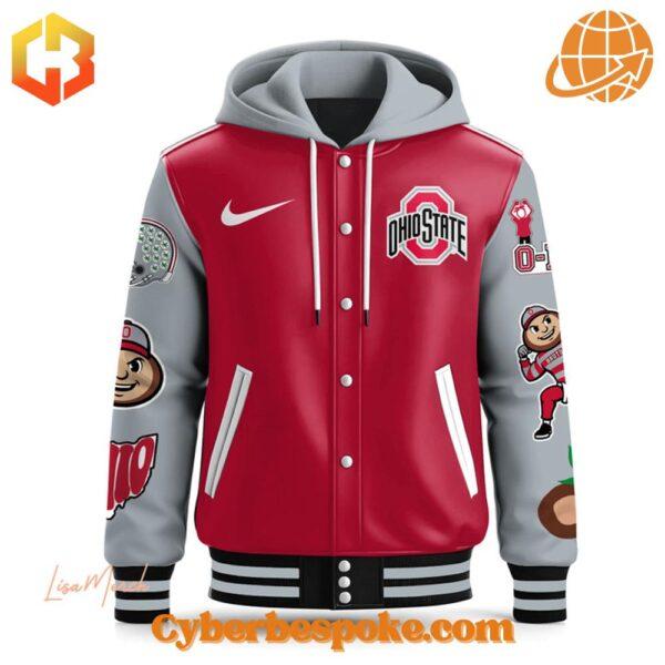 Versatile Ohio State Buckeyes Football Playoff Cotton Bowl Champions Hooded Varsity Jacket designed for comfort, style, and durability.