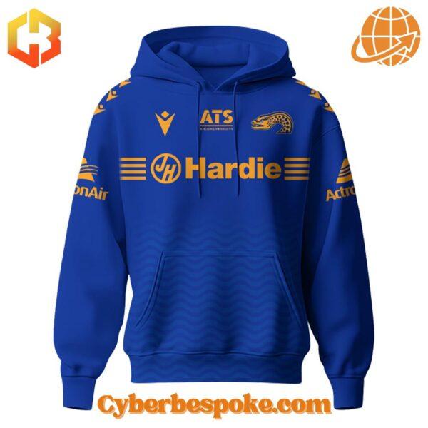 Unique 3D-designed Parramatta Eels Captain’s Run Hoodie, blending artistic visuals with everyday wear.