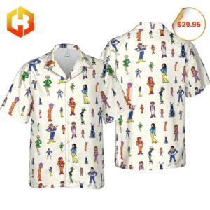 Partridge Family 2200 A.D. 2025 Hawaiian shirt with futuristic designs and bold, tropical colors.