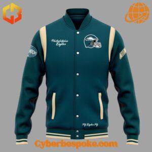 Front view of Philadelphia Eagles Fly Eagles Fly Baseball Jacket