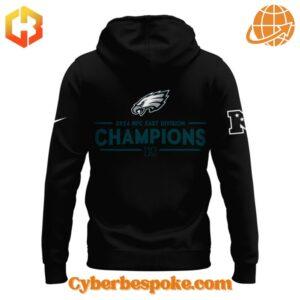 Back view of Philadelphia Eagles 2024 NFC East Champions black hoodie.