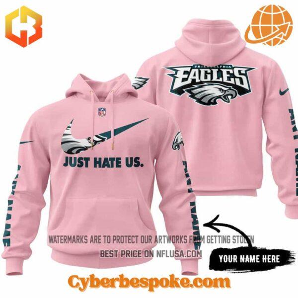 Front view of the Philadelphia Eagles Just Hate Us Limited Edition Hoodie in team colors