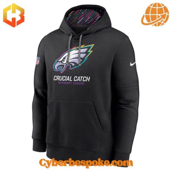 Close-up of Philadelphia Eagles NFL Crucial Catch Hoodie front design.