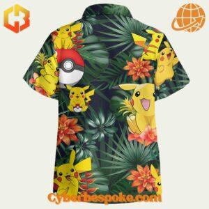 Vibrant Pikachu and Pokémon Ball-themed Hawaiian shirt for fans and tropical vibes