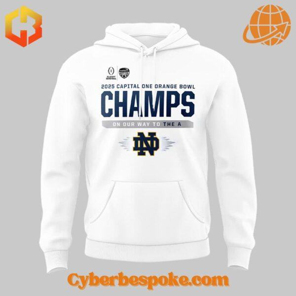 Premium Playoff Orange Bowl Champions Notre Dame Fighting Irish Football Hoodie featuring high-definition 3D prints and exceptional comfort.